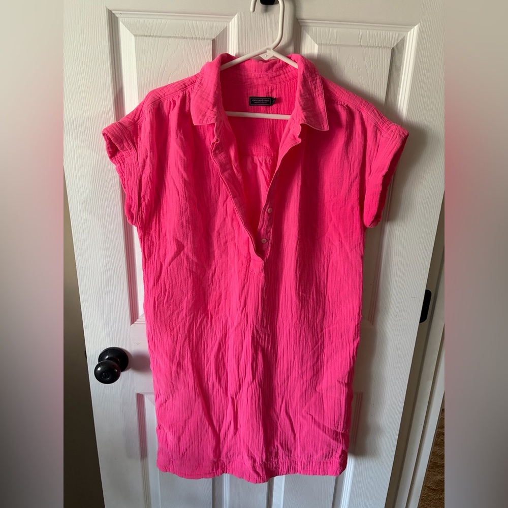 Vineyard Vines Margo Cotton Gauze Shirtdress In Hot Pink Women’s Size M